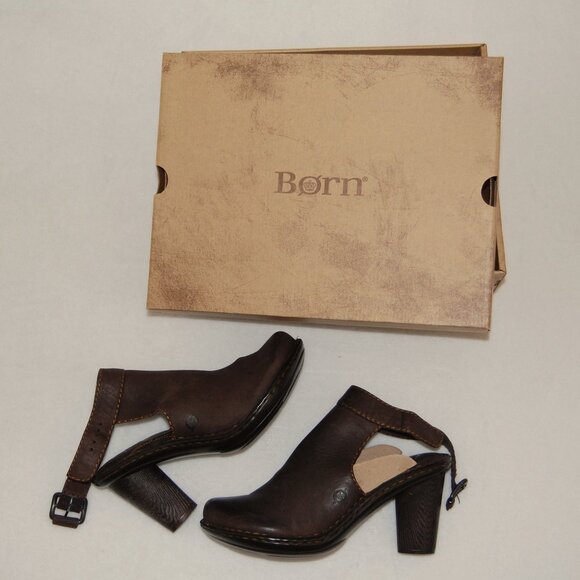 Born Shoes - NIB Born Giddy Brown Leather Clog Mule Slingback Heels, Women Size US 8 MW